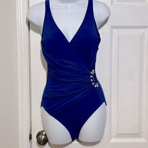 NWOT gottex royal blue one piece jewel swimsuit size 10